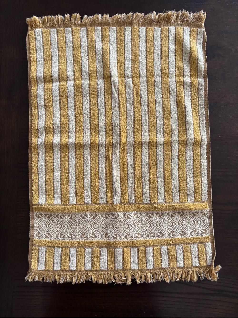 Vintage Sculpted Callaway Fringe Hand Towel Gold MCM Psychedelic 1960s Retro
